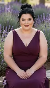 Central European Woman In Her Mid 30s With Curvy Figure With Black Messy Bun