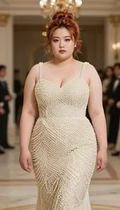 Chinese Woman In Her Early 20s With Large And Curvy Figure With Copper Messy Bun