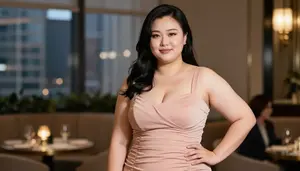 Chinese Woman In Her Mid 30s With Full Figured Figure With Black Straight Hair