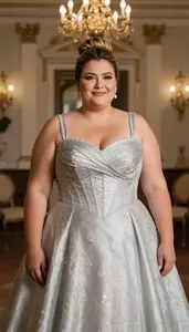 Colombian Mature Woman With Very Fat With Dark Blonde Bun Updo Wearing Silver