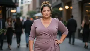 Colombian Woman In Her 50s With Fat With Dark Blonde Messy Bun Wearing Mauve