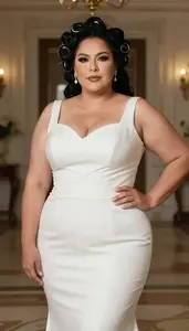 Colombian Woman In Her 40s With Large Build Figure With Black Victory Rolls