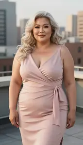 East Asian Mature Woman With Large And Curvy Figure With Platinum Blonde Wavy