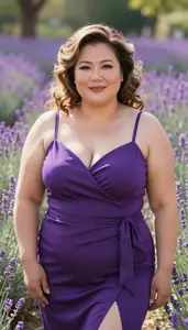 East Asian Woman In Her 40s With Generous Figure With Dark Blonde Victory Rolls