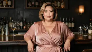 East Asian Woman In Her 50s With Thick Figure With Dark Blonde Bob Haircut