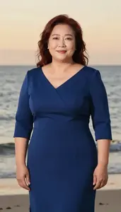 East Asian Woman In Her 50s With Plus Size Figure With Auburn Shoulder Length