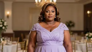 Ethiopian Woman In Her 50s With Obese With Light Brown Half Up Half Down Wearing