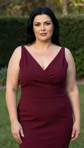 European Mature Woman With Generous Figure With Jet Black Straight Hair Wearing