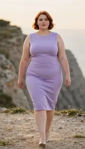 European Woman In Her Late 20s With Pear Shaped Figure With Auburn Bob Haircut