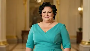 Fair Skinned Woman In Her 50s With Full Figured Figure With Black Victory Rolls