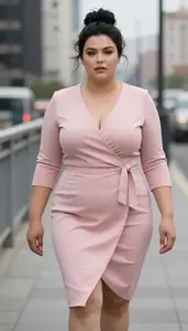 Fair Skinned Woman In Her Early 30s With Obese With Jet Black Messy Bun Wearing