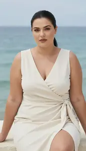 Fair Skinned Woman In Her Mid 30s With Pear Shaped Figure With Black Sleek