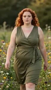 Fair Skinned Young Woman In Her 20s With Full Figured Figure With Red Textured