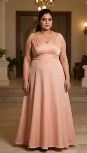 Indian Woman In Her Late 30s With Extra Fat With Brunette Sleek Ponytail Wearing