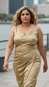Indian Woman In Her 40s With Thick Figure With Blonde Natural Curly Hair Wearing