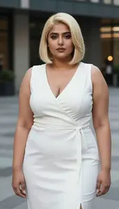 Indian Young Woman In Her 20s With Obese With Platinum Blonde Bob Haircut
