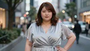 Japanese Woman In Her Early 30s With Plus Size Figure With Chestnut Shoulder