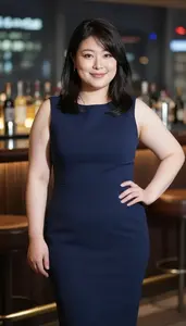Japanese Woman In Her Late 30s With Large And Curvy Figure With Black Layered