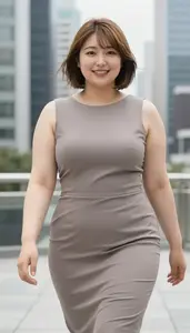 Japanese Young Woman In Her 20s With Soft And Curvy Figure With Dark Blonde Bob