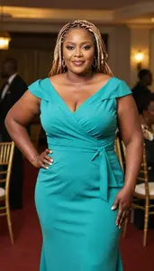 Kenyan Mature Woman With Large And Curvy Figure With Strawberry Blonde Braided