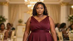 Kenyan Woman In Her Early 30s With Heavy With Light Brown Side Braid Wearing