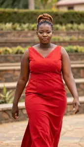 Kenyan Woman In Her Late 20s With Big And Curvy Figure With Light Brown Chignon