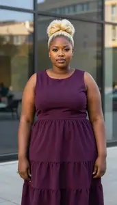 Kenyan Woman In Her Mid 30s With Obese With Platinum Blonde Messy Bun Wearing