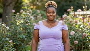 Kenyan Woman In Her 40s With Plump Figure With Dark Blonde Messy Bun Wearing