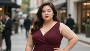 Korean Mature Woman With Thick Figure With Brunette Finger Waves Wearing
