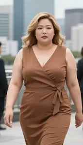 Korean Woman In Her Late 30s With Fat With Blonde Finger Waves Wearing Bronze