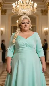 Latina Woman In Her Late 20s With Obese With Platinum Blonde Side Braid Wearing