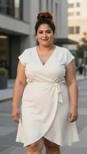 Latina Woman In Her Mid 30s With Plump Figure With Chestnut Messy Bun Wearing