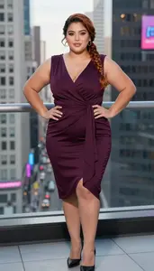 Latina Woman In Her Mid 20s With Thick Figure With Auburn Side Braid Wearing
