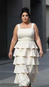 Lebanese Mature Woman With Generous Figure With Black Chignon Wearing Ivory