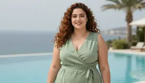 Lebanese Young Woman In Her 20s With Chubby Figure With Chestnut Natural Curly