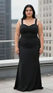 Light Skinned Woman In Her Early 20s With Chubby Figure With Jet Black Straight