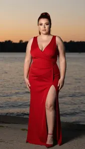 Light Skinned Woman In Her Mid 30s With Hourglass Figure With Red High Ponytail