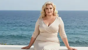 Mediterranean Woman In Her Mid 30s With Fat With Platinum Blonde Natural Curly