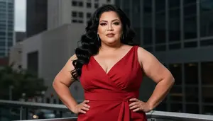 Mexican Mature Woman With Full Figured Figure With Jet Black Wavy Hair Wearing