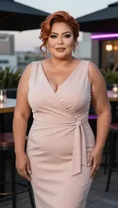 Mexican Mature Woman With Robust Figure With Auburn Elegant Updo Wearing Blush