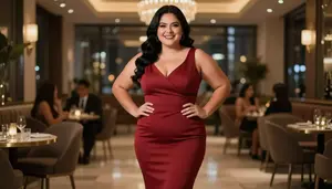 Mexican Woman In Her Early 20s With Full Figured And Curvy Figure With Jet Black