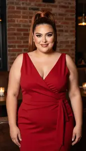 Mexican Woman In Her Mid 20s With Big And Curvy Figure With Auburn High Ponytail