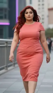 Middle Eastern Woman In Her Early 30s With Full Figured Figure With Red Long