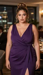 Mixed Race Woman In Her Mid 20s With Heavyset Figure With Light Brown Messy Bun