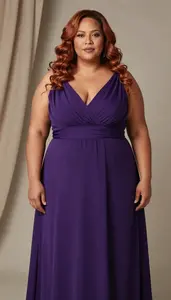 Mixed Race Woman In Her 40s With Thick Figure With Copper Loose Waves Wearing