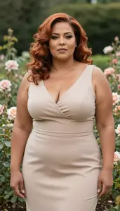 Mixed Race Woman In Her 40s With Very Fat With Copper Finger Waves Wearing Nude