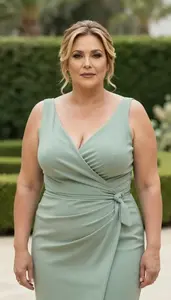Mixed Race Woman In Her 50s With Chubby Figure With Honey Blonde Half Up Half