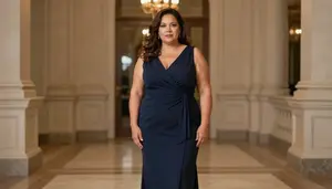 Multiracial Woman In Her 50s With Heavyset Figure With Brunette Wavy Hair