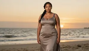 Multiracial Woman In Her Early 30s With Heavyset Figure With Black Side Braid