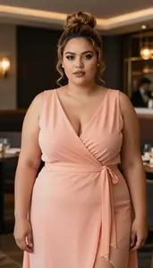 Multiracial Young Woman In Her 20s With Fat With Light Brown Bun Updo Wearing